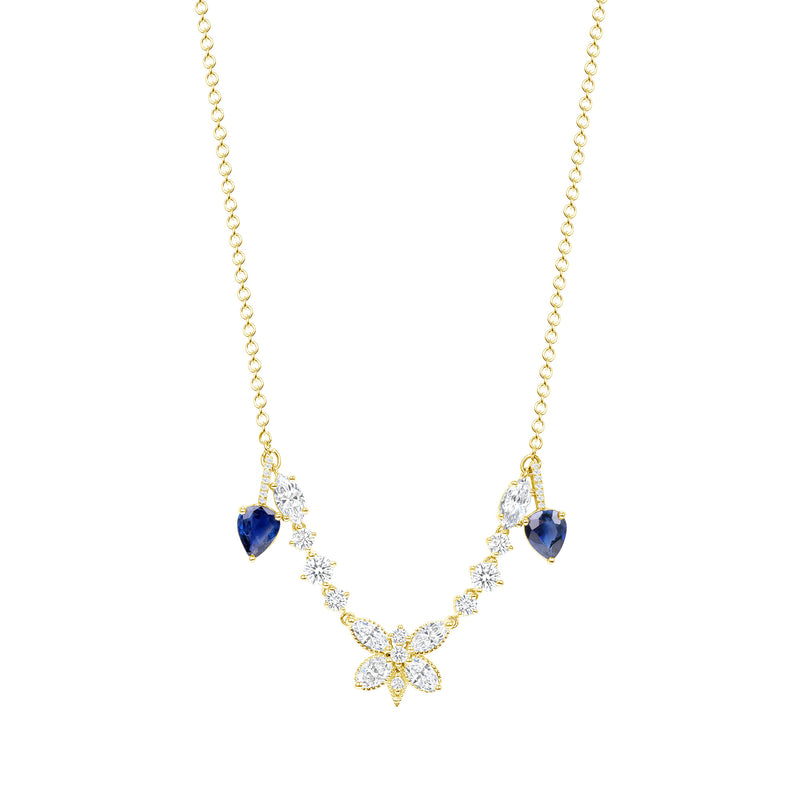 Multi Shaped Diamond and Sapphire Butterfly Necklace