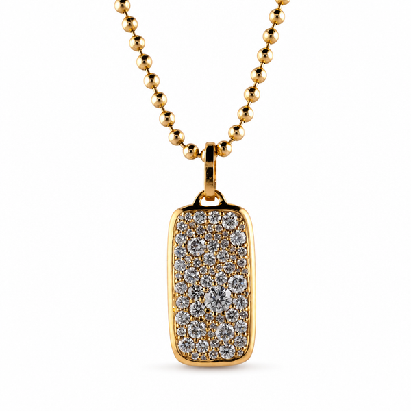 14K Gold Organic Pavé Lab Diamonds Dog Tag