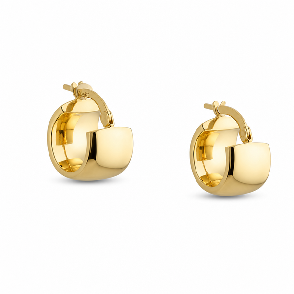 14k Small Widened Hoop Earrings