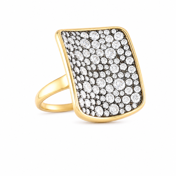 14k Gold Rectangular Organic Pavé Black Rhodium Lab Diamond Ring