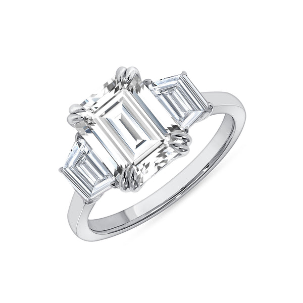 Three Stone with Diamond Trapezoids Ring