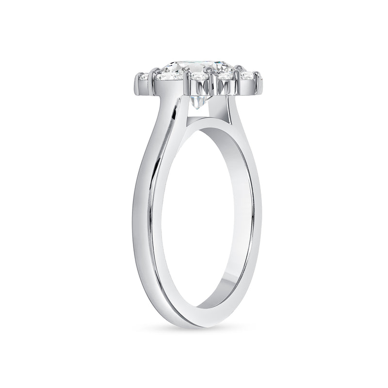Baguette and Round Halo Diamond Ring on Solid Band