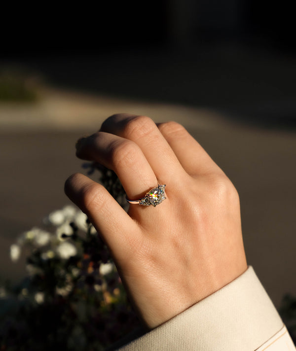 Three Stone with Diamond Trillions Ring