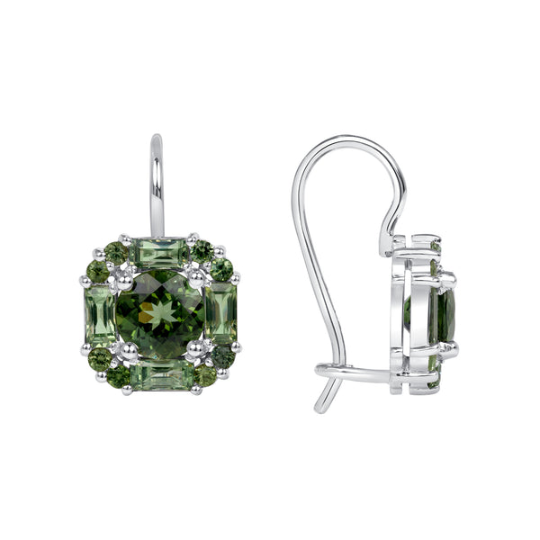 Green Tourmaline and Sapphire Drop Earrings