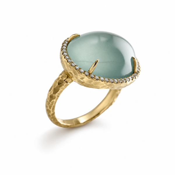 Aquamarine Cup Ring with Diamonds