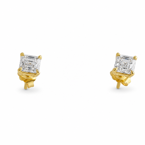 2.18 ct Asher Cut Gold Earrings