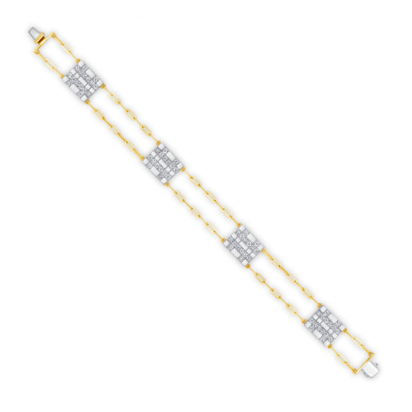 18k and Diamonds Mixed Metal and Diamond Plaid Bracelet