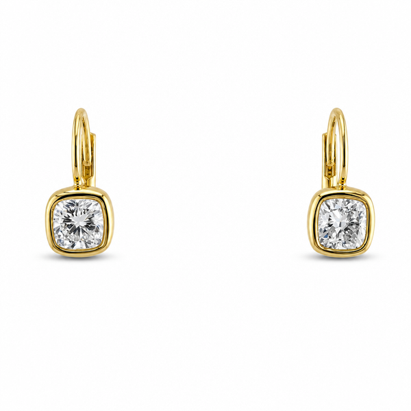Lab Diamond Cushion Bezel Clasp Earrings