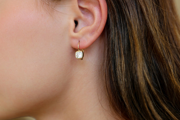 Lab Diamond Cushion Bezel Clasp Earrings