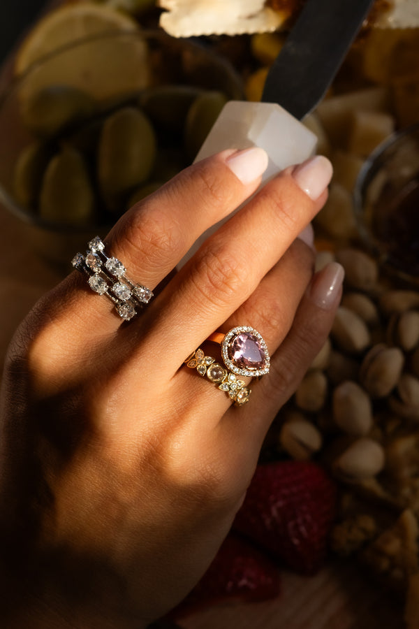 Pear Cut Pink Tourmaline Diamond Halo Ring