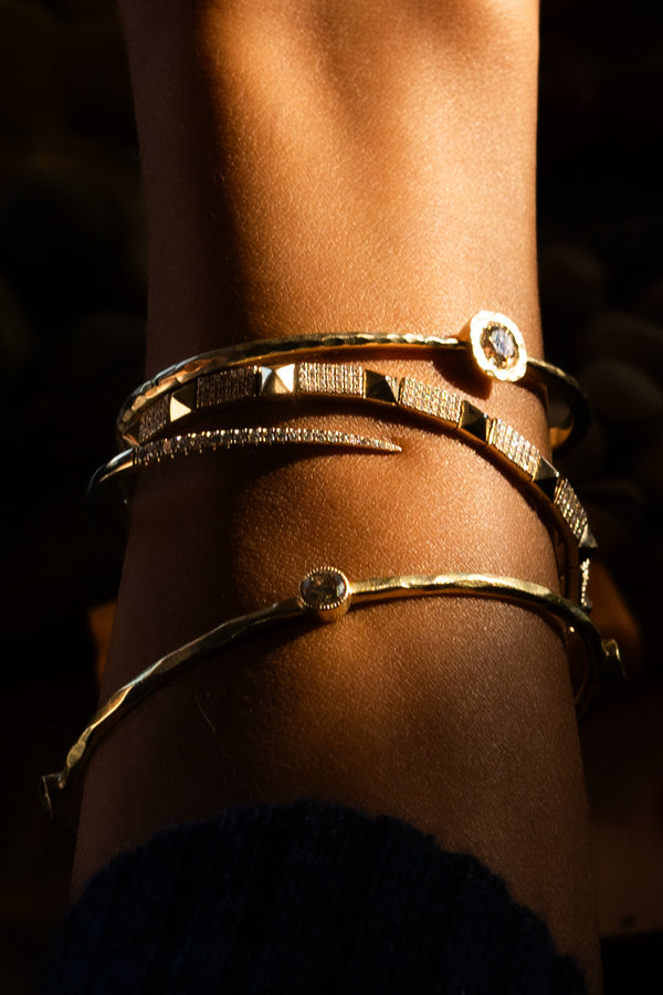 Champagne Diamond Pounded Metal Bangle