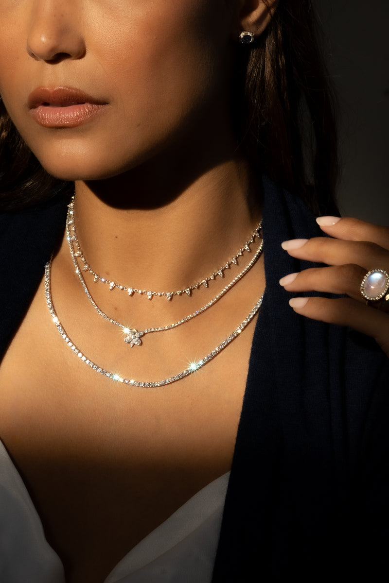 Pear and Round Diamond Illusion Station Necklace