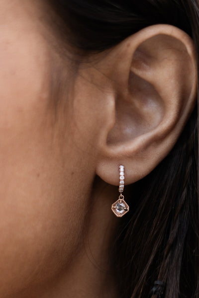 Square Drop Rose Cut Diamond Earrings
