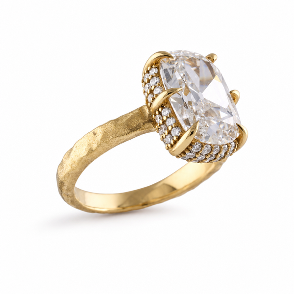 Eagle Claw Cushion Cut Diamond with Side Pavé Diamonds
