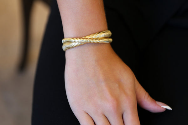 Double 14K Gold Lines Crossing Bracelet