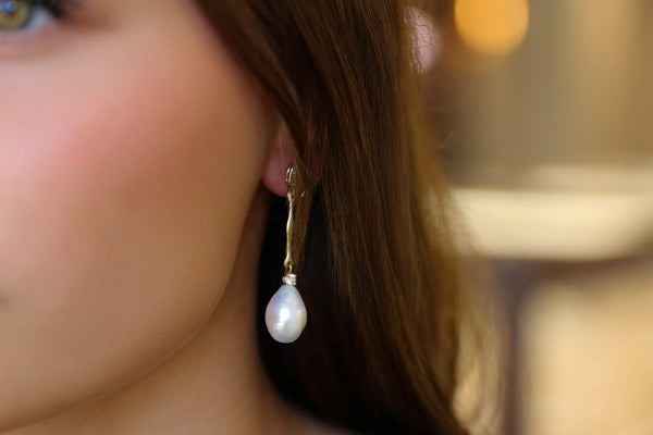Fresh Water Pearl Diamond Topaz Earrings