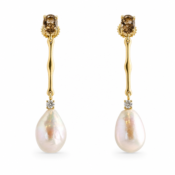 Fresh Water Pearl Diamond Topaz Earrings