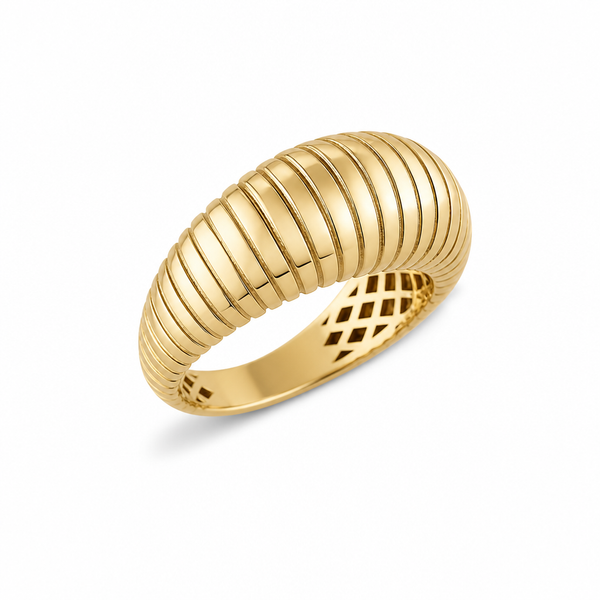 Lined 14k Gold Dome Tapered Ring
