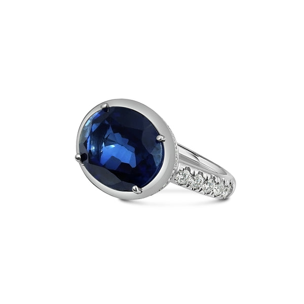 Titanium Blue Sapphire with Diamonds Cup Ring