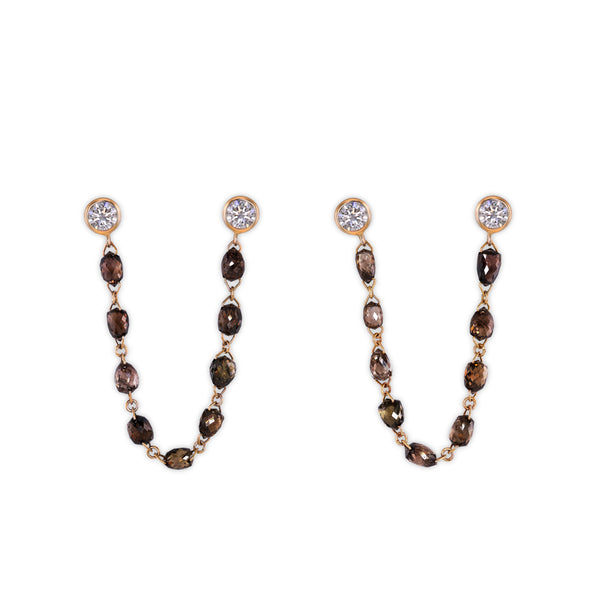Double Piercing Brown Briolette Diamond Earrings