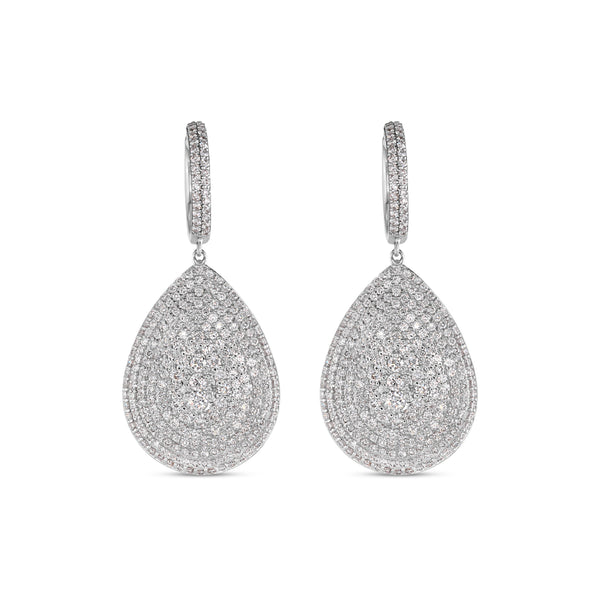 Pave Diamond Teardrop Drop Earrings 7.00 ctw | 14K White Gold