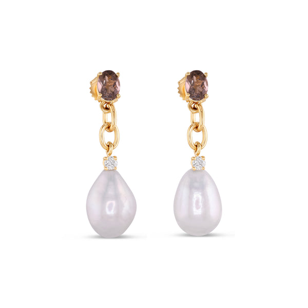 Fresh Water Pearl Diamond Topaz Earrings