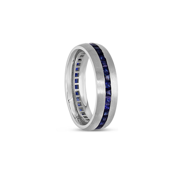 Blue Sapphire and White Gold Men's Ring