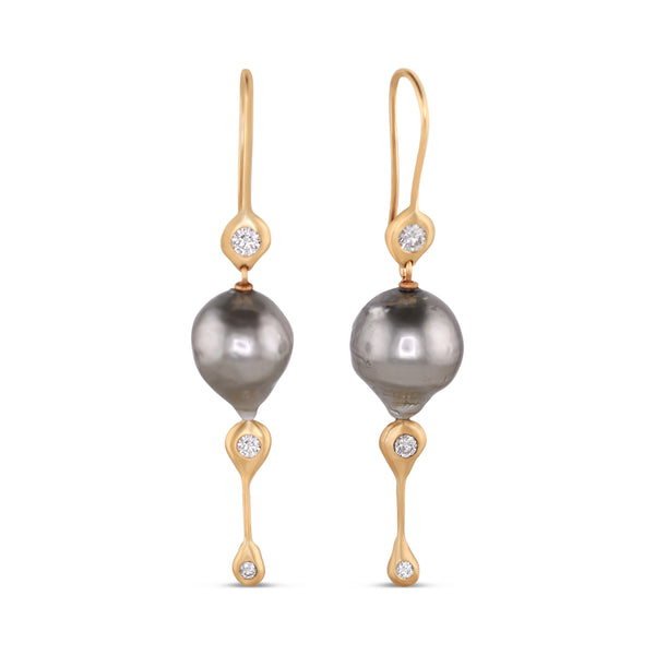 Diamond and Tahitian Pearl 14k Hoop Earrings