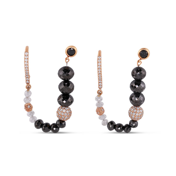 Double Piercing Black Briolette Diamond Earrings