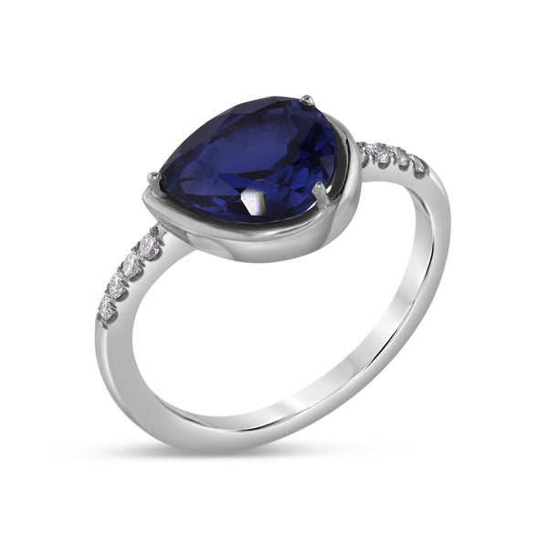 Titanium Lab Sapphire with Diamonds Pear Ring