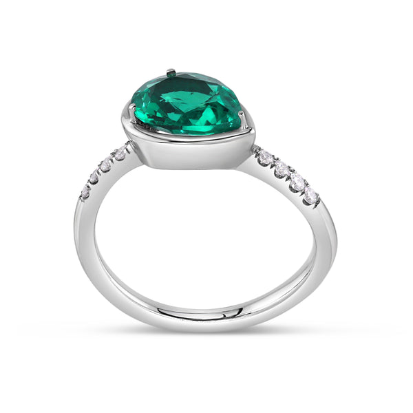Titanium Lab Emerald with Diamonds Pear Ring