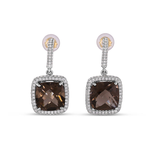 Diamond and Topaz Drop Earrings with Stud