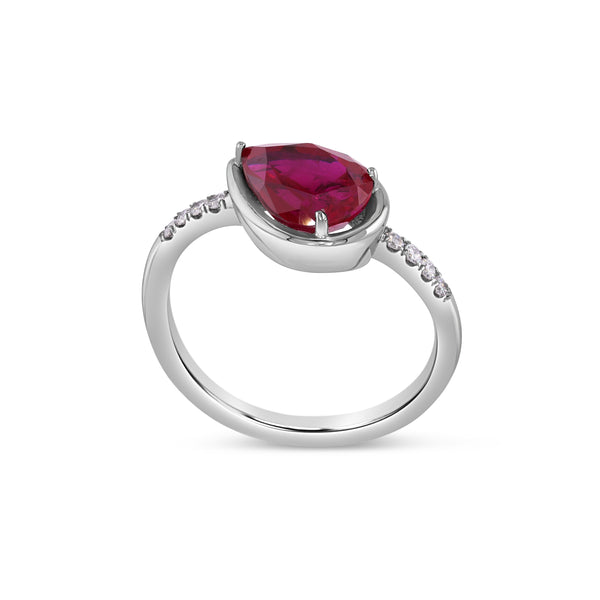 Titanium Lab Ruby with Diamonds Pear Ring