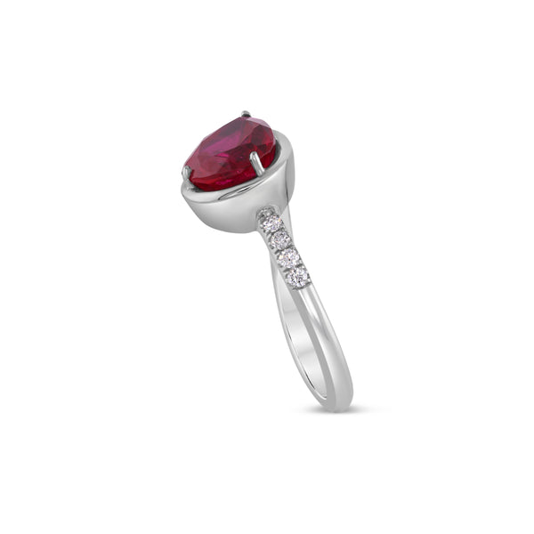 Titanium Lab Ruby with Diamonds Pear Ring