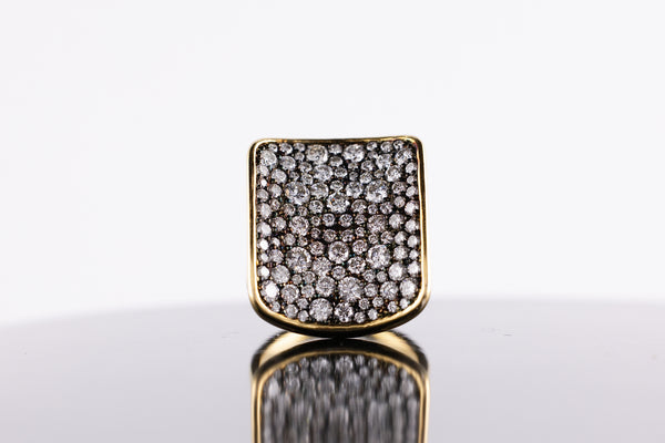 14k Gold Rectangular Organic Pavé Black Rhodium Lab Diamond Ring