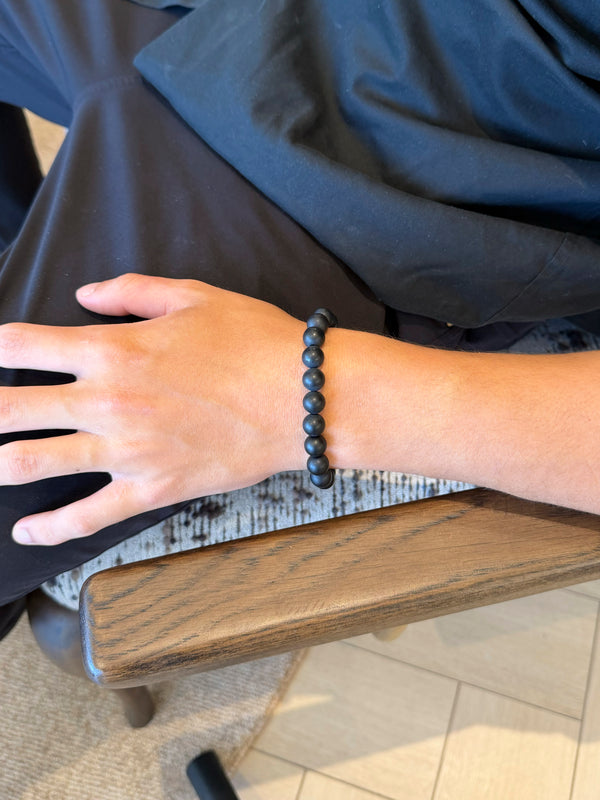 Men's Small Black Jade Bead Bracelet