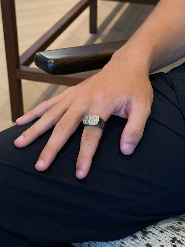 Men's Pounded Titanium Signet Ring