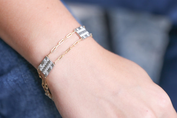 18k and Diamonds Mixed Metal and Diamond Plaid Bracelet