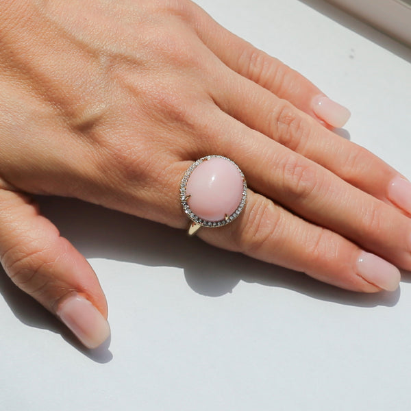 Pink Opal and Lab Diamonds Cup Ring