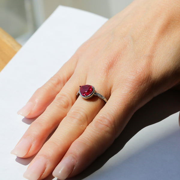 Titanium Lab Ruby with Diamonds Pear Ring