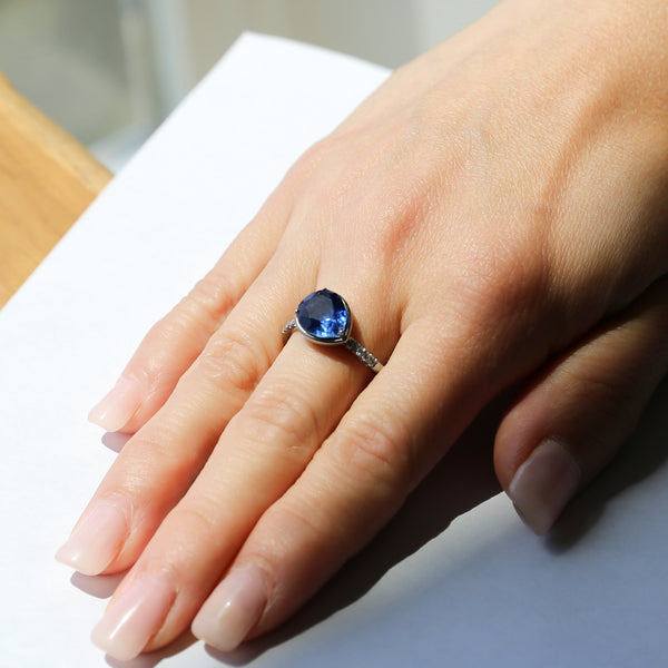 Titanium Lab Sapphire with Diamonds Pear Ring