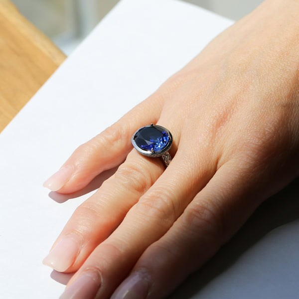 Titanium Blue Sapphire with Diamonds Cup Ring