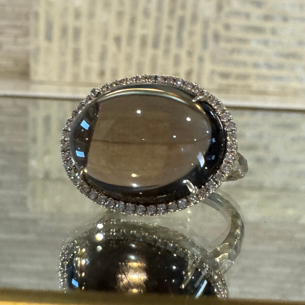 Smokey Topaz Cup Ring Hammered Gold 14k