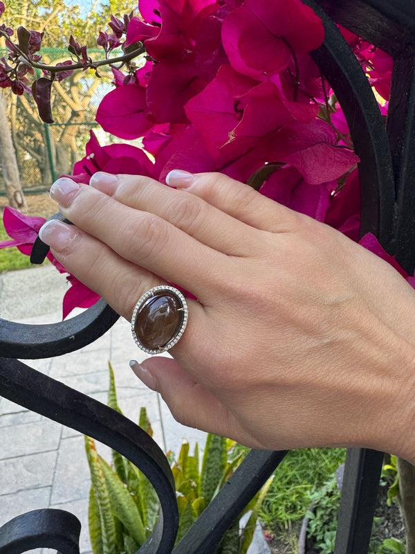 Smokey Topaz Cup Ring Hammered Gold 14k
