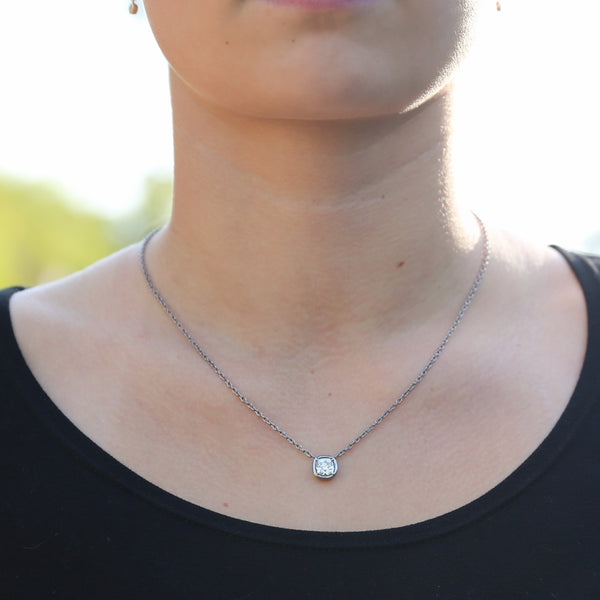 Titanium 1 Carat Lab Cushion Cut Diamond Pendant Necklace