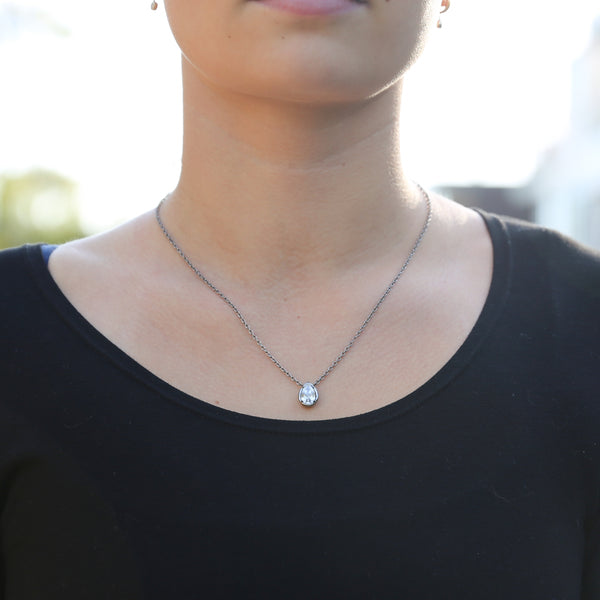 Titanium Pear Cut Diamond Pendant Necklace