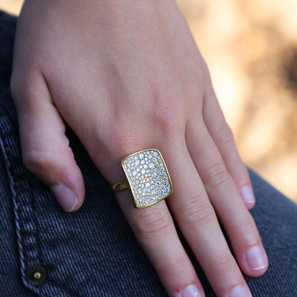 14k Gold Rectangular Organic Pavé  Lab Diamond Ring