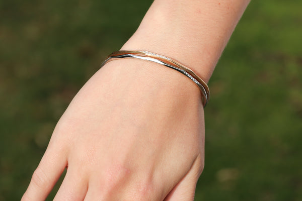 Hammered 18K Gold and Diamond Bangle