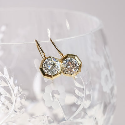 3 carats Diamond Vintage Octagon Drop Earrings