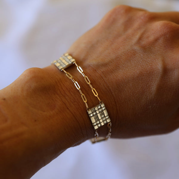18k and Diamonds Mixed Metal and Diamond Plaid Bracelet